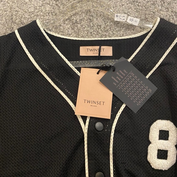 TWINSET Black Top With Number 8 Mesh T-shirt IT 42 NWT - Picture 4 of 11